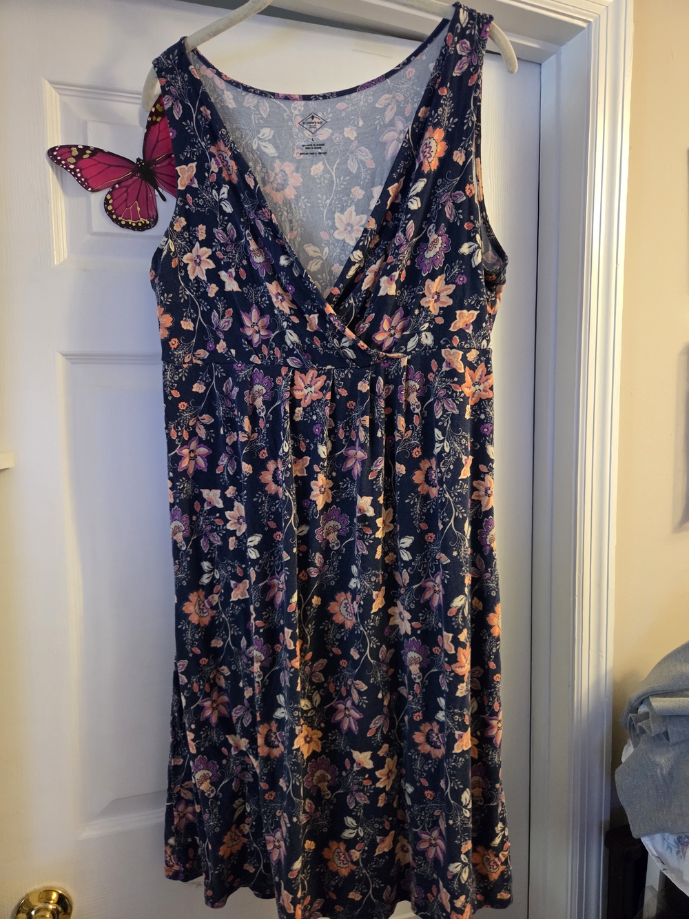 St. John's Bay Navy Floral Midi Dress - Pink & Orange Flowers